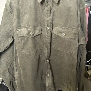 Gray Corduroy Button-Up Shirt